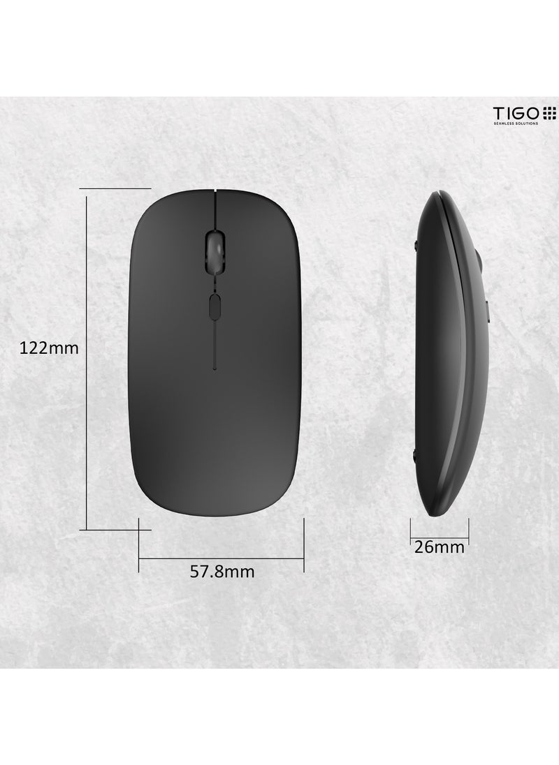 T I G O - Bluetooth Wireless USB Mouse with USB 2.4GHz Wireless Dongle up to 1600 DPI up to 10m Optical Sensor for Laptop PC MacBook iPad Computer Black - Image 1
