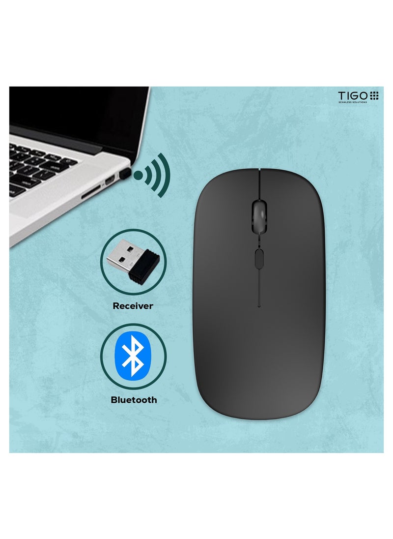 T I G O - Bluetooth Wireless USB Mouse with USB 2.4GHz Wireless Dongle up to 1600 DPI up to 10m Optical Sensor for Laptop PC MacBook iPad Computer Black - Image 1