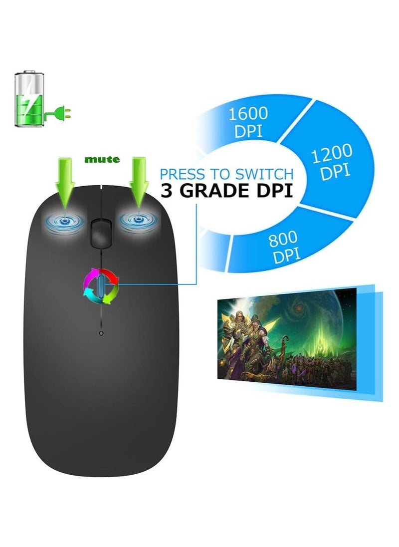 T I G O - Bluetooth Wireless USB Mouse with USB 2.4GHz Wireless Dongle up to 1600 DPI up to 10m Optical Sensor for Laptop PC MacBook iPad Computer Black - Image 1