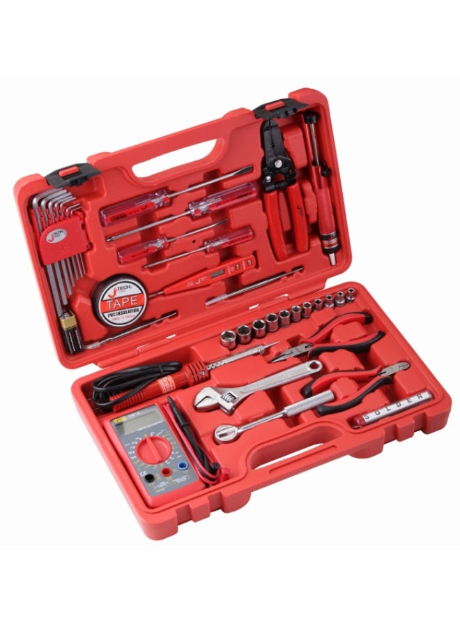 jetechtool Jetech 35-Piece Electric Tool Set, 1/4" Sockets (4–13mm), Hex Keys (1.5–6mm), Screwdrivers, Ratchet, Pliers, Soldering Kit, Multimeter & Accessories with Portable Toolbox Storage Case – JEB-E35 - Image 1