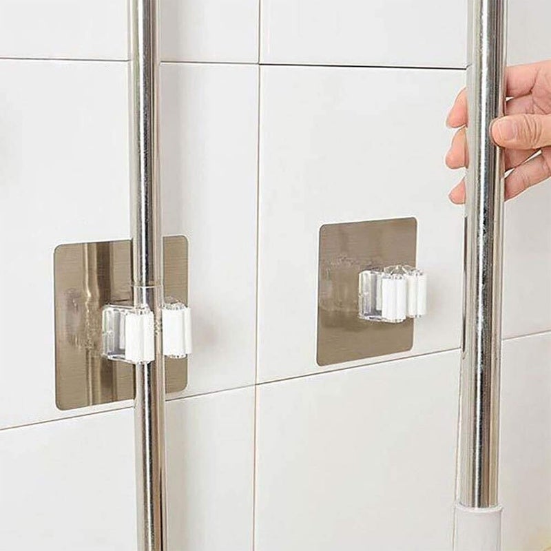 VIHAX Vihax Magic Sticker Series Self Adhesive Mop and Broom Holder Wall Mounted Multi Function for HomeKitchen Broom Holder Wall Mounted Magic Sticker 2 pcs 2 - Image 1