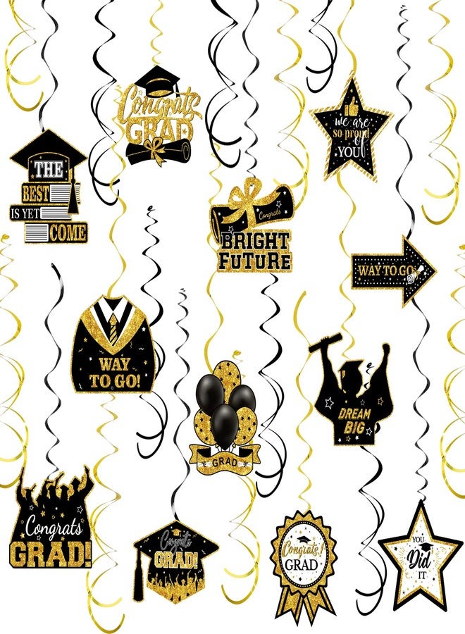 SXDMHYB 36Pieces Graduation Decorations Class of 2025 Graduation Hanging Swirl Congrats Grad NO DIY for Classroom Ceiling High School College Congrats Grad Graduation Party Decor Supplies(Gold,Black,White) - Image 1