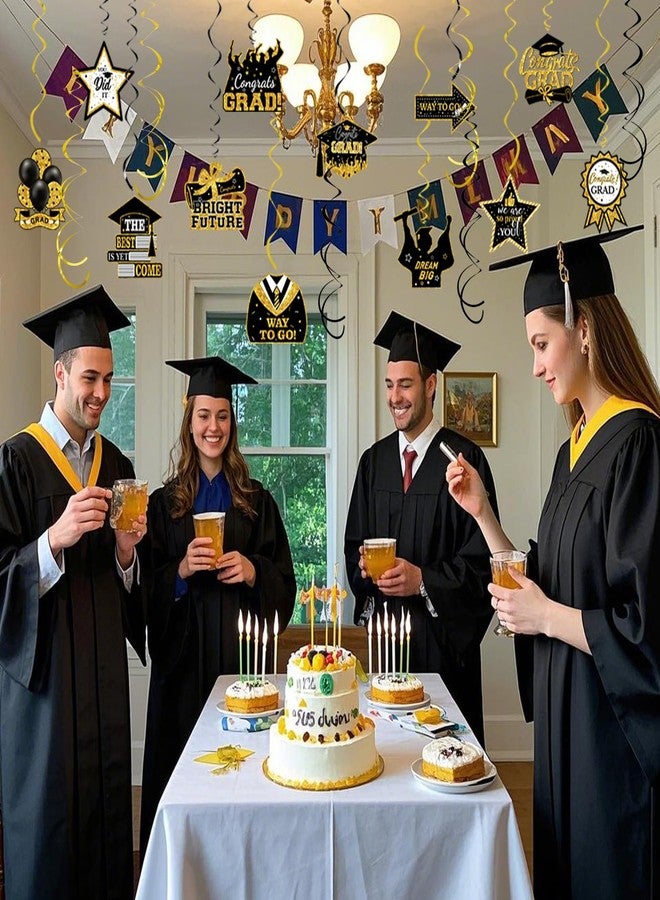 SXDMHYB 36Pieces Graduation Decorations Class of 2025 Graduation Hanging Swirl Congrats Grad NO DIY for Classroom Ceiling High School College Congrats Grad Graduation Party Decor Supplies(Gold,Black,White) - Image 5