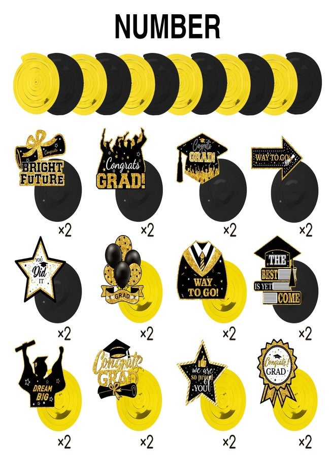 SXDMHYB 36Pieces Graduation Decorations Class of 2025 Graduation Hanging Swirl Congrats Grad NO DIY for Classroom Ceiling High School College Congrats Grad Graduation Party Decor Supplies(Gold,Black,White) - Image 2