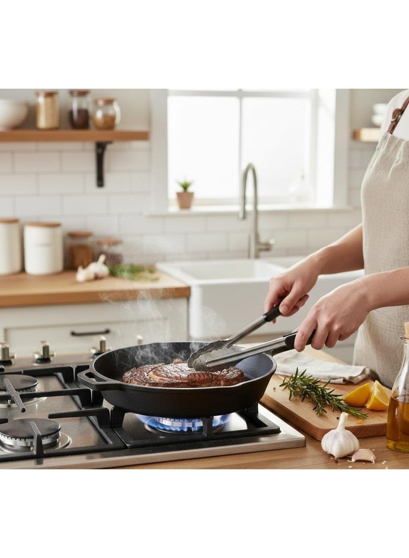 ديسينت مقلاة من الحديد الزهر للقلي العميق - مقلاة شديدة التحمل، قدر للصلصة، قدر للطبخ، مقلاة من الحديد الزهر للغاز والحث | مقلاة للطبخ اليومي (24 سم) - Image 5