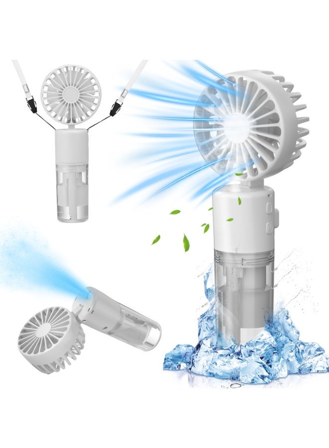 Yakiter Handheld Misting Fan,Yakiter Battery Operated Misting Fan, 4000mAh Rechargeable Mini Hand Held Fan, Foldable, 4 Speed Adjustable, for Outdoor,Office,Travel, Home, Makeup, Camping (White) - Image 1