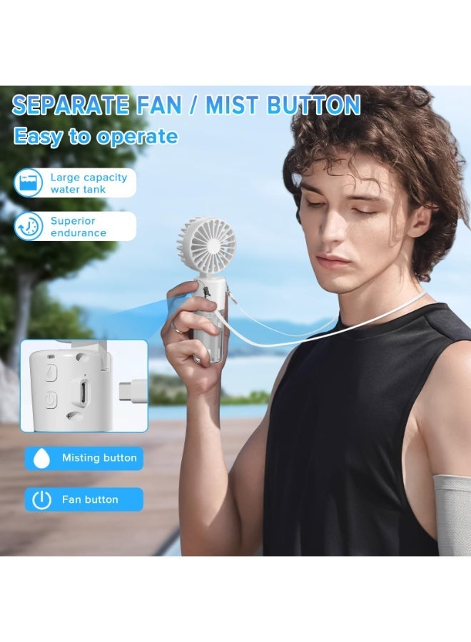 Yakiter Handheld Misting Fan,Yakiter Battery Operated Misting Fan, 4000mAh Rechargeable Mini Hand Held Fan, Foldable, 4 Speed Adjustable, for Outdoor,Office,Travel, Home, Makeup, Camping (White) - Image 4