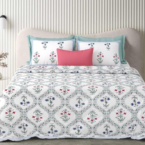 ElanorHomes 240 TC Cotton Double King Size Bedsheet | Ultra-Soft & Skin-Safe | Breathable Summer Comfort | 93x108 inches with 2 Pillow Covers (Rajwada Jaal) - Image 1