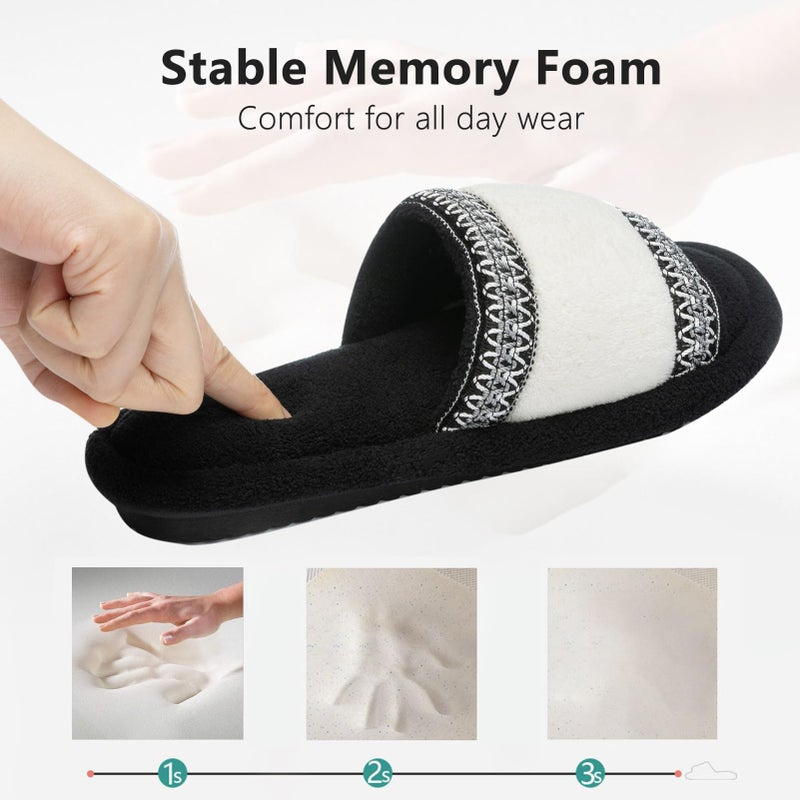 GOEWY Women's Open Toe Slippers with Memory Foam Fuzzy House Slippers Indoor Outdoor Soft Anti-Skid Warm Gifts for Women Mom Black Size 7 8 - Image 4