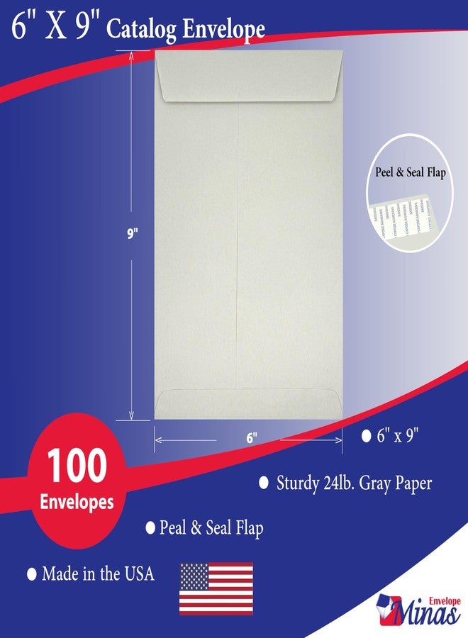 Minas Envelope 6" x 9" Catalog Envelopes, Peel & Seal, 24LB, 100 Count (Gray) - Image 2