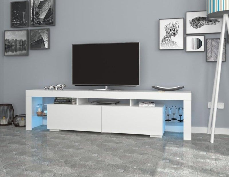 Altis Modern TV Table with Glass Shelves & LED Drawers | TV Table 160cm - Image 1