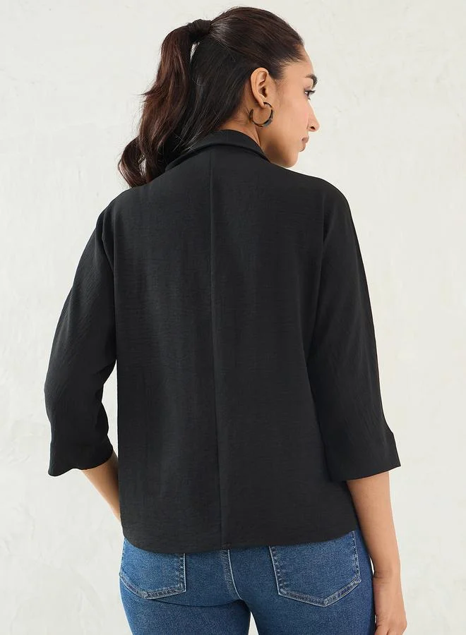 Femmella Femmella Black Pleated Detail Collared Top