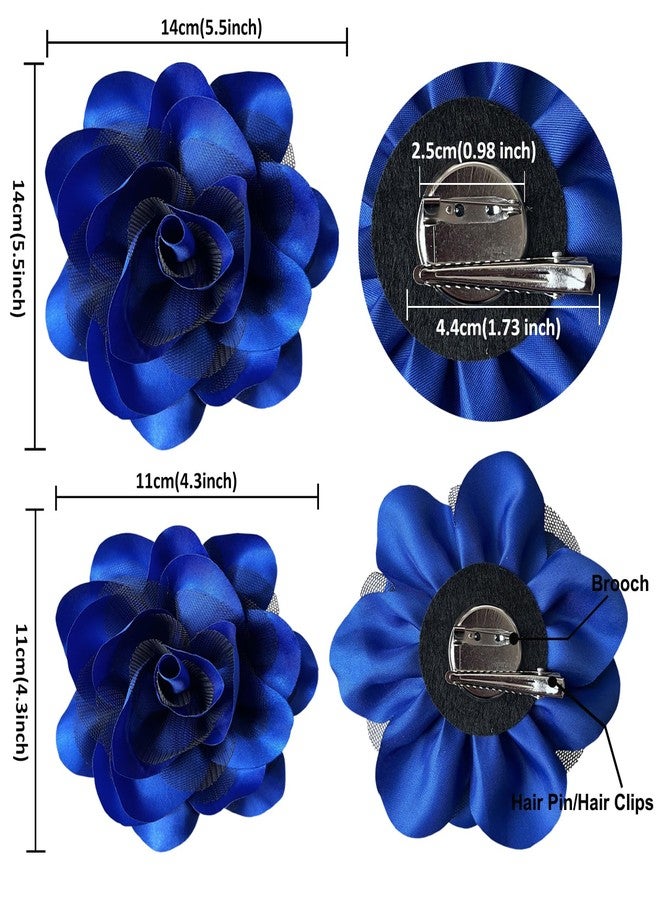 Sanrich Women's Brooches 4pcs Rose Flower Hair Clip Flamenco Dancer Pin up Mexican Hair Flowers Clips Hairpin Brooch Tea Party Hats Headpieces (royal blue) - Image 2