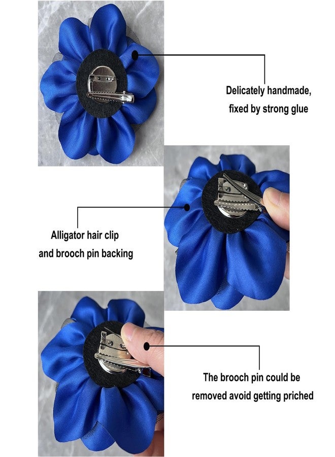 Sanrich Women's Brooches 4pcs Rose Flower Hair Clip Flamenco Dancer Pin up Mexican Hair Flowers Clips Hairpin Brooch Tea Party Hats Headpieces (royal blue) - Image 5