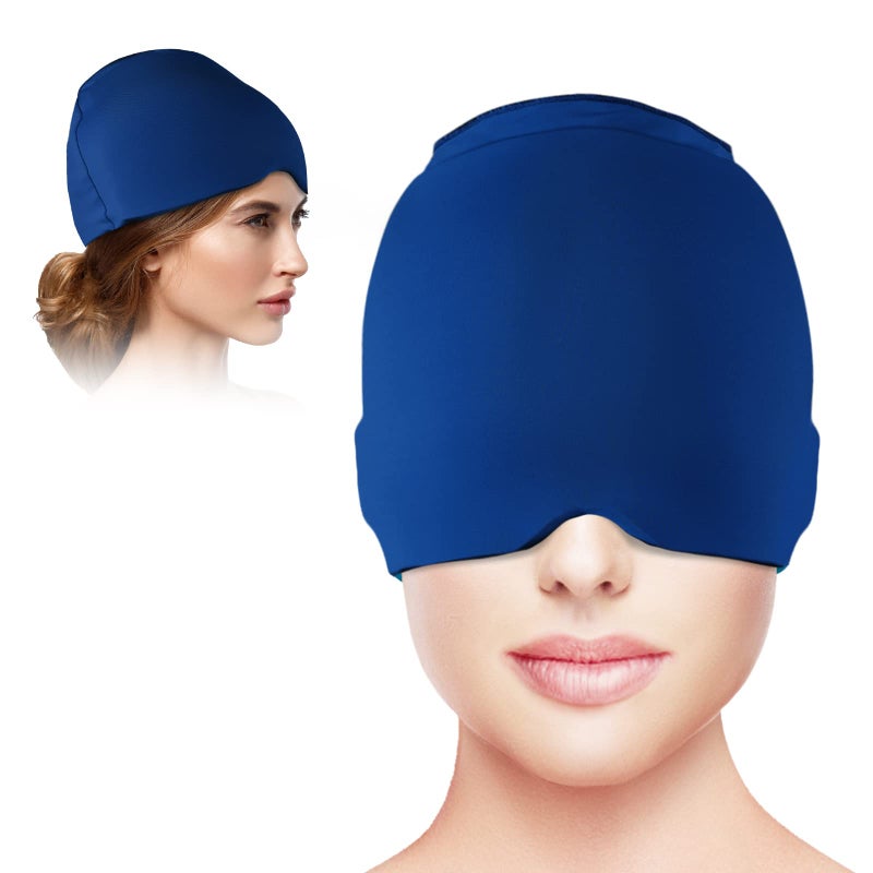 Wearable Ice Cap for Migraines Headache Relief Hat for Tension Sinus Headache Eye Fatigue Fever Relief OnePiece Design Fit All Head Ice Pack Cap Hot Cold Compressed Therapy Head Migraine HatBlue