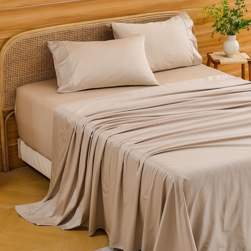 Bedlifes Deep Pocket Sheets 18-24 Inch, California King Size Egyptian Cotton 1000 Thread Count, 4-Piece - Fits Extra Thick Mattresses, Cooling & Breathable (Linen) - Image 1