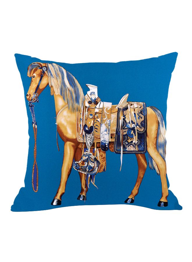 NIBEMINENT Horse Printed Decorative Cushion Cover Blue/Beige/White 45x45cm