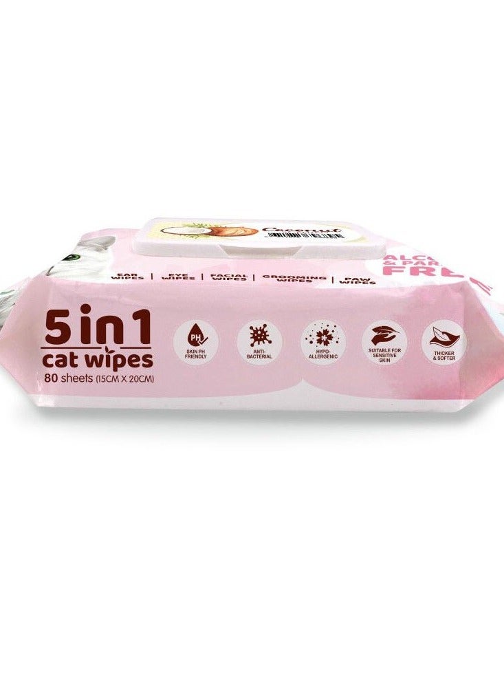 كيت كات مناديل مبلله للقطط برائحة جوز الهند- مناديل مبللة للقطط 5 في 1 لتنظيف الأذن، العين، الوجه، الفرو والكفوف - 80 منديل - Image 2