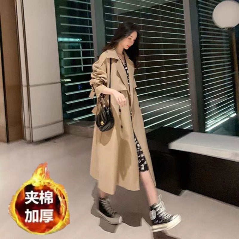 Windbreaker Coat Womens 2024 Spring and Autumn New Arrival Korean Style Mid-length Stylish Fashionable Popular Loose Coat Khaki [cotton and thickened] 