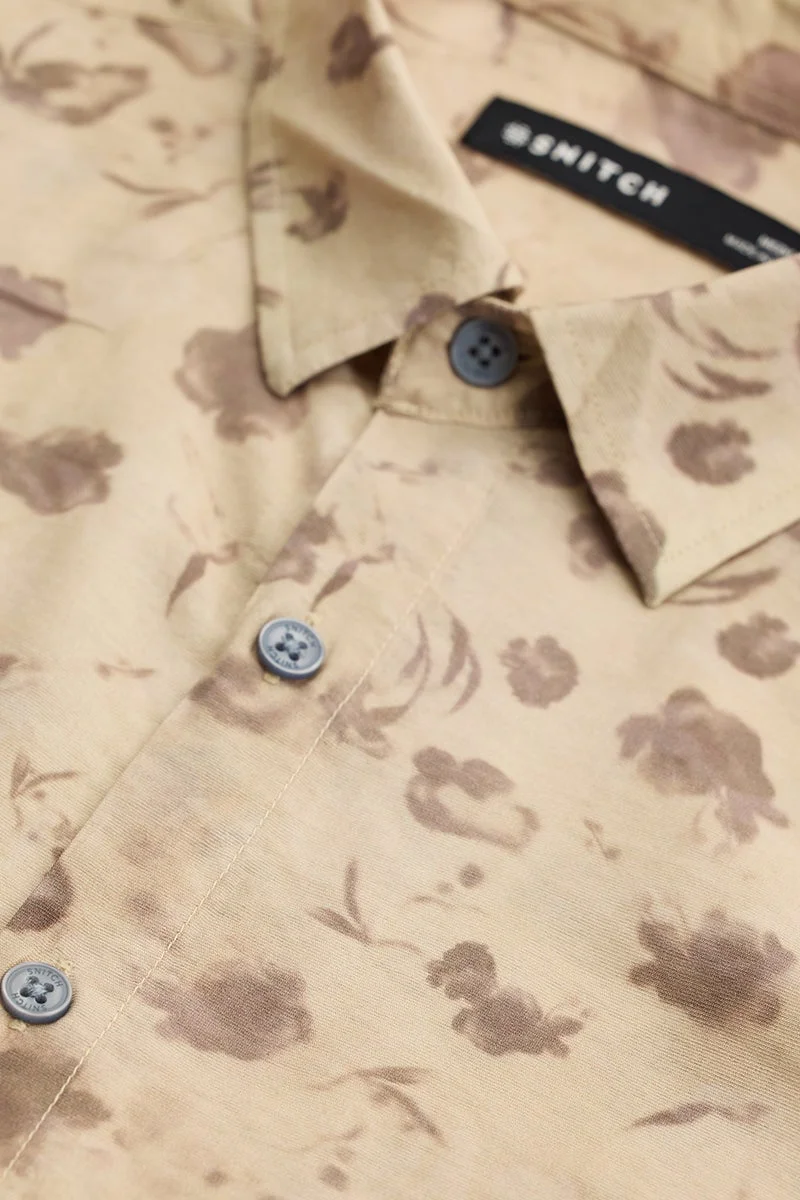 SNITCH Beige Floral Slim Fit Shirt