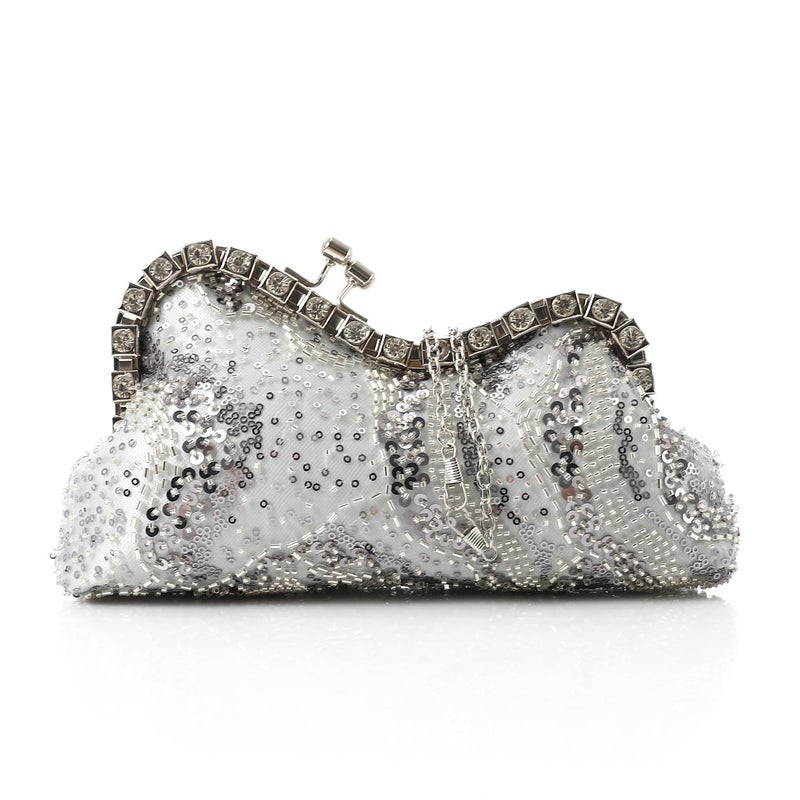 Mr.joe Beaded & Sequin Embellished Evening Clutch Silver - Image 1