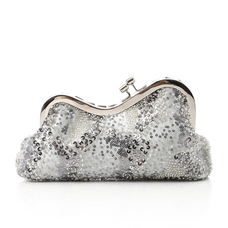 Mr.joe Beaded & Sequin Embellished Evening Clutch Silver - Image 3