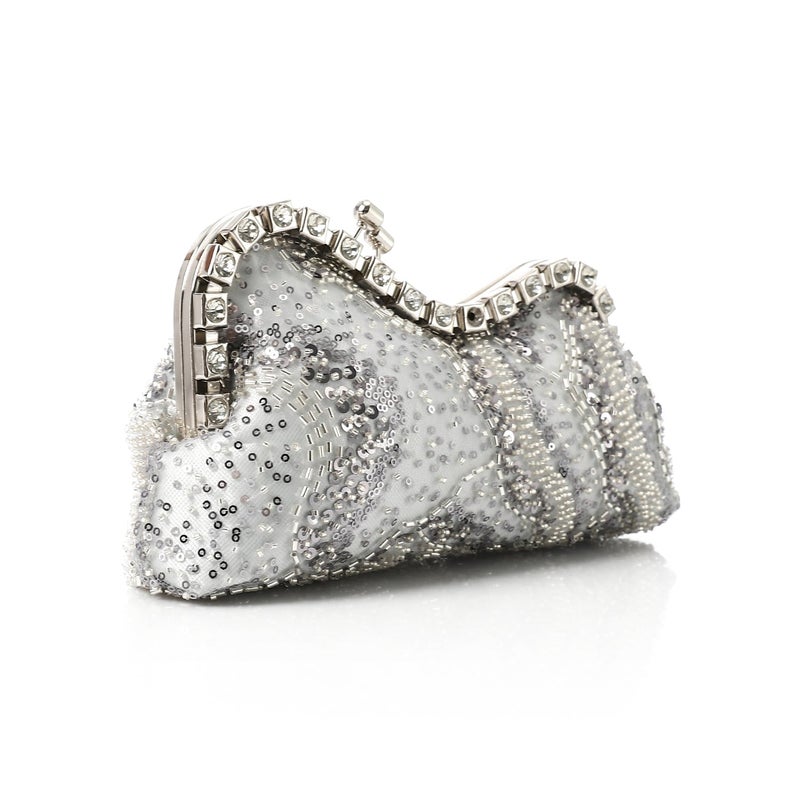 Mr.joe Beaded & Sequin Embellished Evening Clutch Silver - Image 2
