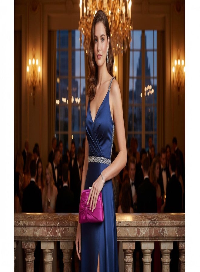 IXEBELLA Evening Purse for Women Dressy Soft Pleated Knot Party Clutch Satin Frame Formal Handbag for Wedding/Prom/Cocktail (Hot Pink) - Image 2
