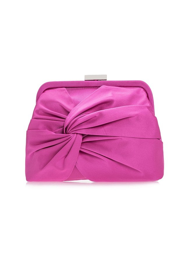 IXEBELLA Evening Purse for Women Dressy Soft Pleated Knot Party Clutch Satin Frame Formal Handbag for Wedding/Prom/Cocktail (Hot Pink) - Image 4