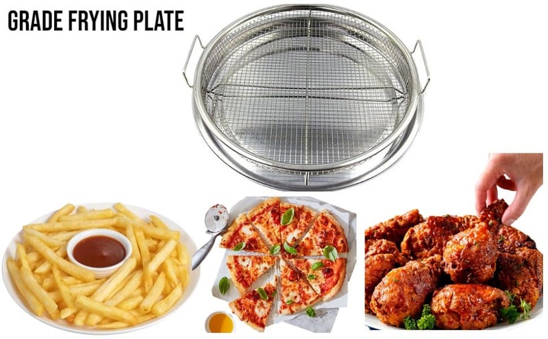 SHREESAMP Air Fry Round Basket With Tray Oil Drain Baking Tool For Oven Crisper Bowl Cooking Chips French Frying Bowl Tray With Handles Food Roasting Grill Basket Dishwasher Safe 33x33x8 CM - Image 5