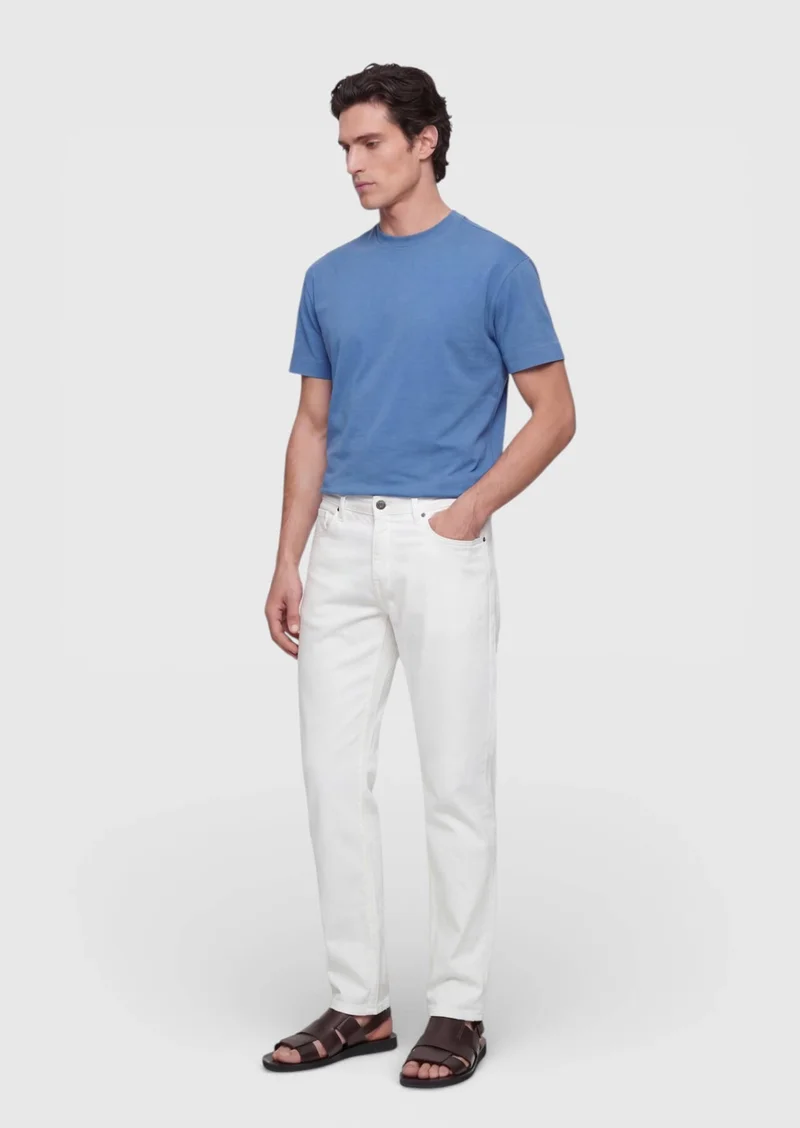 RAMSEY Blue Plain Crew Neck 100% Cotton T-Shirt