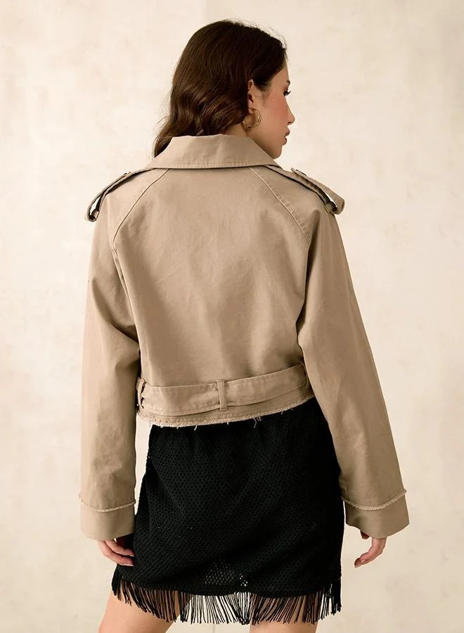 Virgio Cotton Stretch Beige Crop Trench Coat
