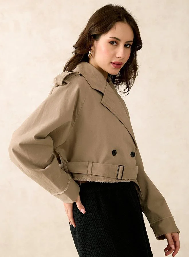 Virgio Cotton Stretch Beige Crop Trench Coat