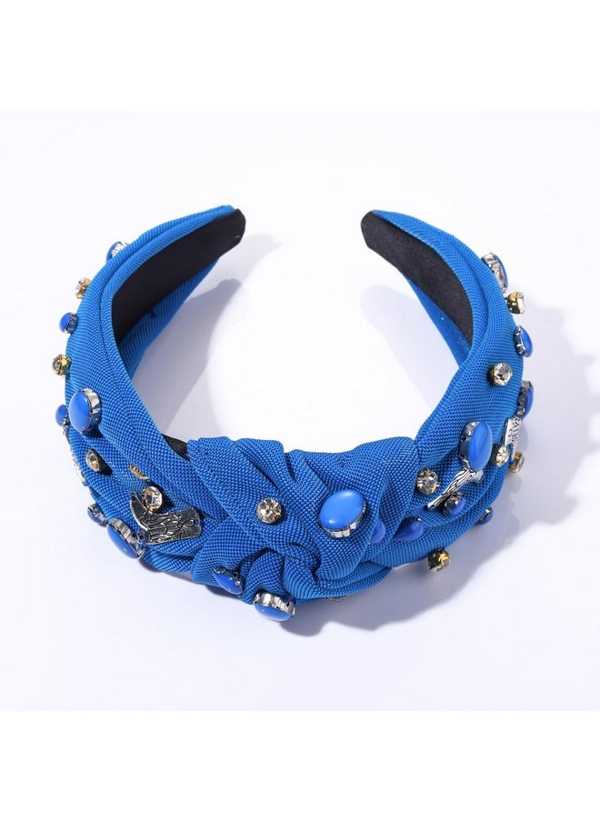 YAHPERN Crystal Knotted Headbands For Women Rhinestone Jeweled Headbands Western Cowboy Boot Embellished Hairbands Vintage Cowgirl Rodeo Outfit Accessories (Blue 2)  - Image 3