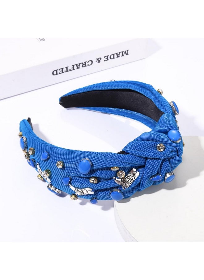 YAHPERN Crystal Knotted Headbands For Women Rhinestone Jeweled Headbands Western Cowboy Boot Embellished Hairbands Vintage Cowgirl Rodeo Outfit Accessories (Blue 2)  - Image 4