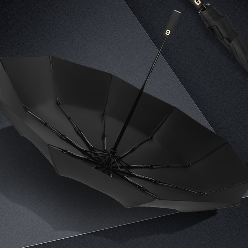 Automatic Umbrellas Three Folding Windproof Outdoors Ten Ribs Umbrella for (Black Rubber) - Image 5