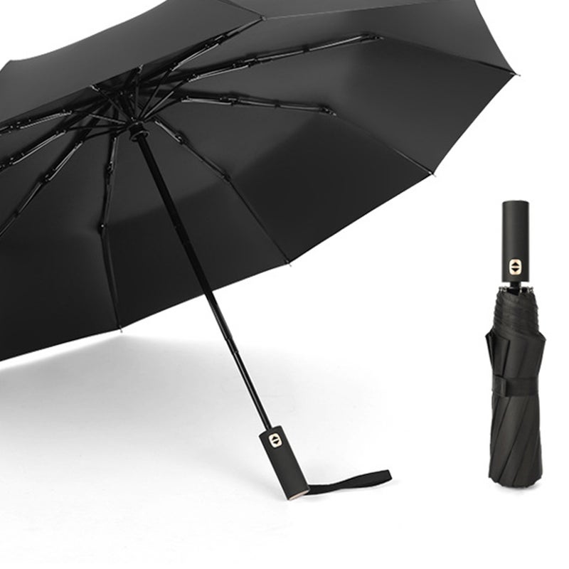 Automatic Umbrellas Three Folding Windproof Outdoors Ten Ribs Umbrella for (Black Rubber) - Image 2
