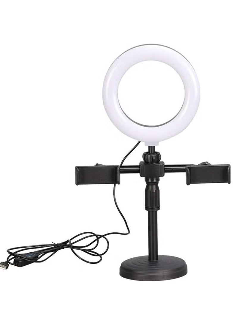 BORTONY LED Ring Light Dimmable LED Desktop Fill Light 3 Colors Modes with 2/3 Phone Holders Curved Lampshade Design Eye Protection Without Glare for Live Stream Makeup (Color : A) - Image 1