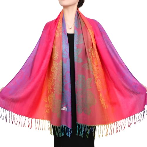 Neelamvar Fashion Colorful flowers Jacquard cotton pashmina Women Wrap Shawl tassels Scarves 75" x 27.5" (THM08-03) - Image 5