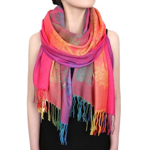 Neelamvar Fashion Colorful flowers Jacquard cotton pashmina Women Wrap Shawl tassels Scarves 75" x 27.5" (THM08-03) - Image 4