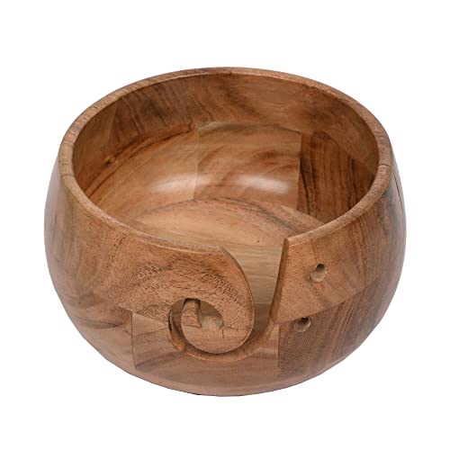 EDHAS Acacia Wood Yarn Bowl Holder | Handmade Holder with Holes | Yarn/Wool/String Storage Accessory (7" x 7" x 4") - Image 1