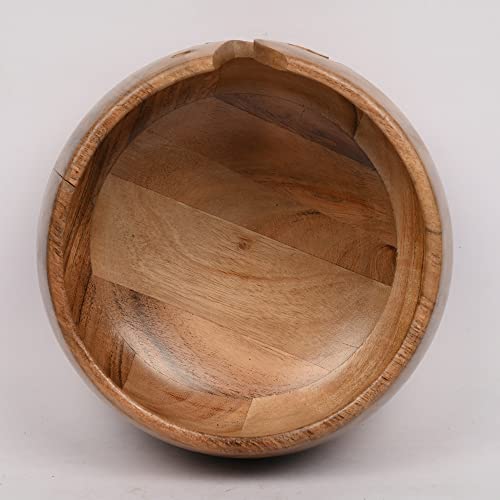 EDHAS Acacia Wood Yarn Bowl Holder | Handmade Holder with Holes | Yarn/Wool/String Storage Accessory (7" x 7" x 4") - Image 3