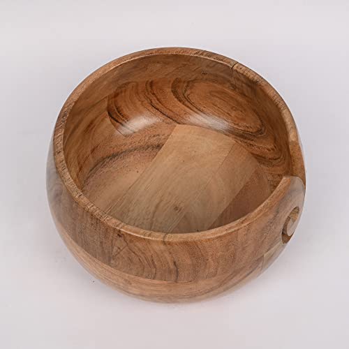 EDHAS Acacia Wood Yarn Bowl Holder | Handmade Holder with Holes | Yarn/Wool/String Storage Accessory (7" x 7" x 4") - Image 4