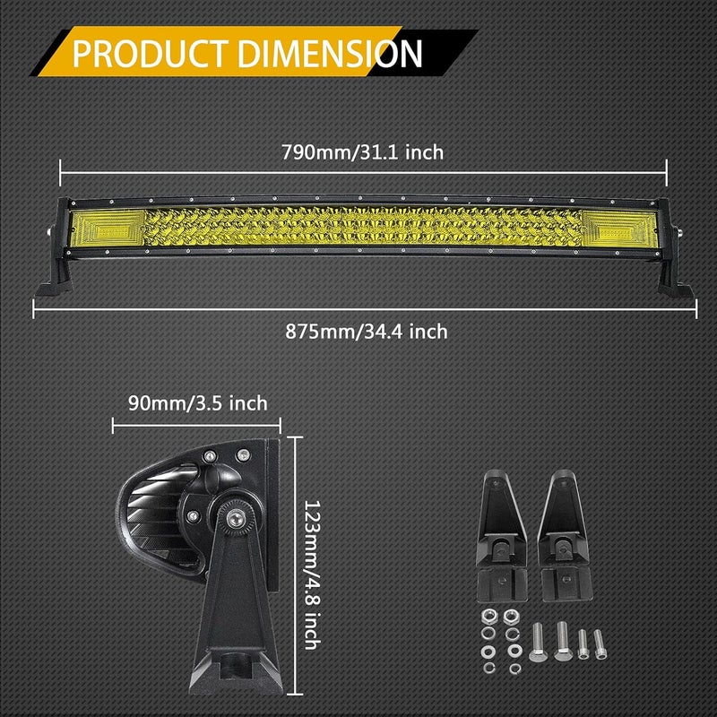 Willpower 32 Inch 405W Curved Triple Row Yellow Amber LED Light Bar for Off-Road Vehicles - Image 2