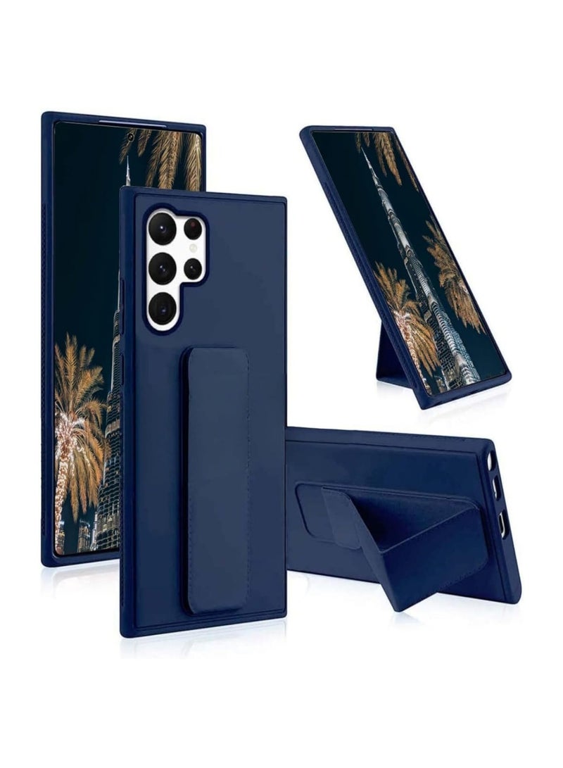 Denx Samsung Galaxy S25 Ultra Case Cover Magnetic Car Mount Kickstand & Holder, Premium Silicone Vertical & Horizontal Hand Strap and Grip with Multi Stand for Samsung Galaxy S25 Ultra (Dark Blue) - Image 1