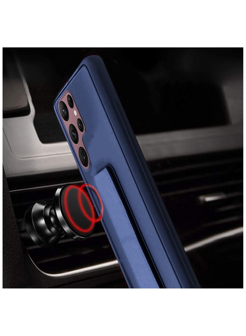 Denx Samsung Galaxy S25 Ultra Case Cover Magnetic Car Mount Kickstand & Holder, Premium Silicone Vertical & Horizontal Hand Strap and Grip with Multi Stand for Samsung Galaxy S25 Ultra (Dark Blue) - Image 3
