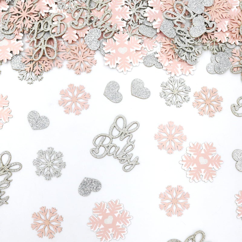 Blopee 200PC Winter Snowflake Baby Shower Table Confetti Pink Winter Wonderland Baby Shower Decorations for Girl - Image 1