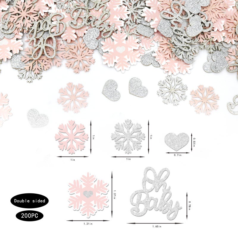 Blopee 200PC Winter Snowflake Baby Shower Table Confetti Pink Winter Wonderland Baby Shower Decorations for Girl - Image 3