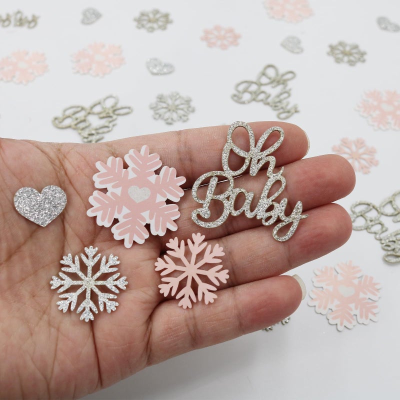 Blopee 200PC Winter Snowflake Baby Shower Table Confetti Pink Winter Wonderland Baby Shower Decorations for Girl - Image 2