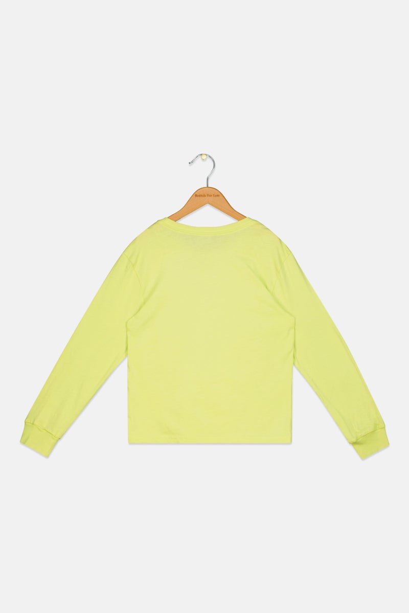 Roxy Kids Girl Graphic Printed Long Sleeve Top, Lime Green - Image 2